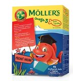 MOLLER´S Omega 3 Želé rybičky žuvacie tablety, malinová príchuť 1x45 ks obrázok