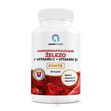 ADAMPharm ŽELEZO + Vitamín C + Vitamín D FORTE cps (mikroenkapsulované Fe) 1x60 ks obrázok