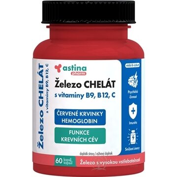 Astina Pharm Železo CHELÁT s vitamínmi B9, B12, C cps 1x60 ks obrázok