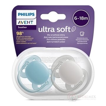 AVENT CUMLÍK Ultra Soft Premium 6-18m chlapec na utišovanie, silikón, FlexiFit, neutral 1x2 ks obrázok
