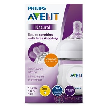 AVENT FĽAŠA Natural PP 125 ml polopriehľadná, cumlík ultra soft (0m+) novorodenecký, mäkký (SCF030/17)1x1 ks obrázok