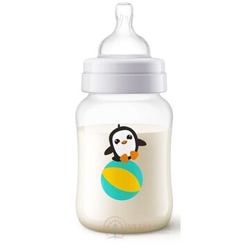 AVENT FĽAŠA PP Antikolik 260 ml Tučniak, antikolikový mäkký cumlík pomalý prietok 2 otvory, 1x1 ks obrázok