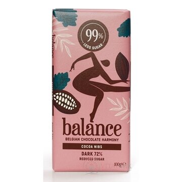 BALANCE HORKÁ ČOKOLÁDA 72% S KAKAOVÝMI ZRNAMI belgická, so sladidlom zo stévie 1x100 g obrázok