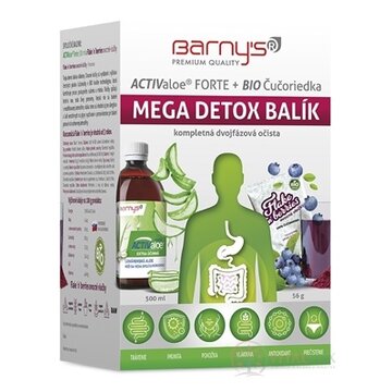 Barny's ACTIValoe Forte+BIO Čučoriedka MEGA DETOX gél 500 ml + ovocné vločky, vrecúška 7x8 g, 1x1 set obrázok