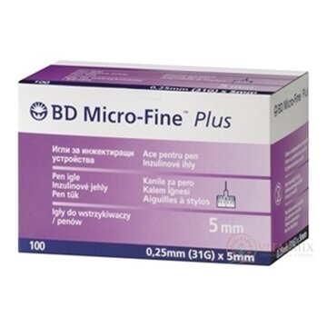 BD MICRO FINE PLUS inzulínové ihly 31G - ihly do aplikátorov inzulínu (0,25 x 5 mm) 10x10 ks obrázok