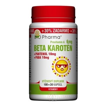 BIO Pharma Beta karotén 6 mg cps (+Pantenol 10 mg + PABA 10 mg) 100+30 (+30% ZADARMO) (130 ks) obrázok