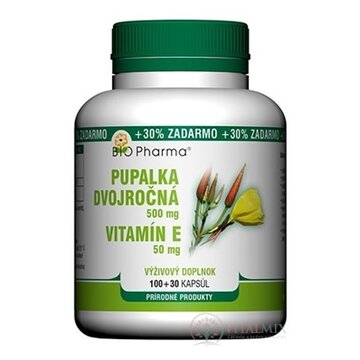 BIO Pharma Pupalka dvojročná 500 mg, Vit. E 50 mg cps 100+30 (30% ZADARMO) (130 ks) obrázok