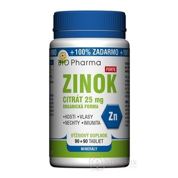 BIO Pharma ZINOK CITRÁT Forte 25 mg tbl 90+90 (100% ZADARMO) (180 ks) obrázok