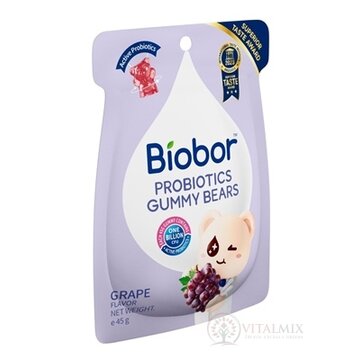 Biobor PROBIOTICS GUMMY BEARS GRAPE FLAVOR želé medvedíky s hroznovou príchuťou a probiotikami, 1x45 g obrázok