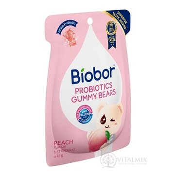 Biobor PROBIOTICS GUMMY BEARS PEACH FLAVOR želé medvedíky s broskyňovou príchuťou a probiotikami, 1x45 g obrázok