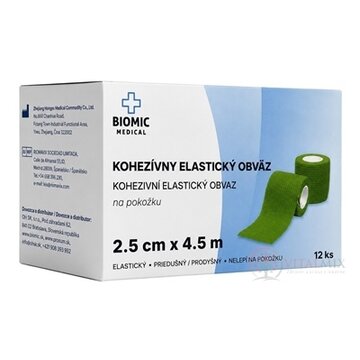 BIOMIC Kohezívny elastický obväz 2,5 cm x 4,5 m, fixačný, zelený 1x12 ks obrázok
