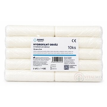 BIOMIC Obväz hydrofilný 12 cm x 5 m, nesterilný 1x10 ks obrázok
