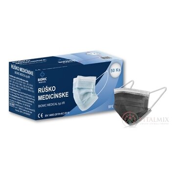 BIOMIC RÚŠKO medicínske čierne, pre dospelých, jednorazové, typ IIR 1x50 ks obrázok