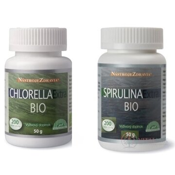 CHLORELLA Extra BIO + SPIRULINA  Extra BIO tbl 2x200 ks, 1x1 set obrázok