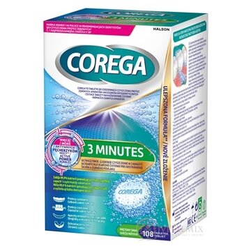 COREGA 3 MINUTES DENTURE TABLETS antibakteriálne čistiace tablety 1x108 ks obrázok