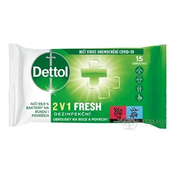 Dettol 2v1 FRESH Dezinfekčné obrúsky na ruky a povrchy 1x15 ks obrázok