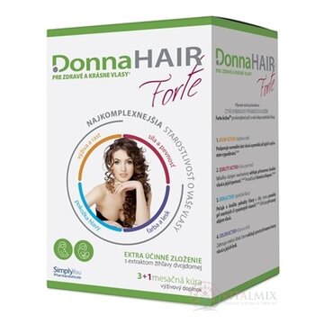 DonnaHAIR Forte 4 mesačná kúra cps 90 (3 mesačná kúra) + zadarmo cps 30 (1 mesačná kúra), 1x1 set obrázok