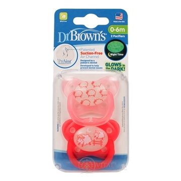 Dr.BROWN´S CUMLÍK PreVent ORTODONT SVIETIACI 0-6M, ružový, ovečky (inov.2021) 1x2 ks obrázok