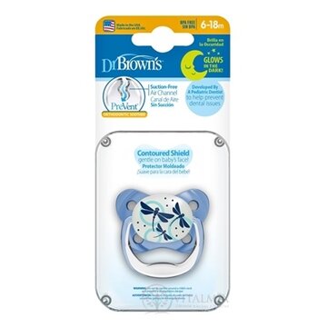 Dr.BROWN´S CUMLÍK PreVent ORTODONT SVIETIACI 6-18M, modrý, 1x1 ks obrázok