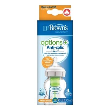 Dr.BROWN´S DOJČENSKÁ FĽAŠA OPTIONS+ 150 ml Wide-neck, 0M+, anti-colic, plastová, biela (so silikónovým cumľom level-1) 1x1 ks obrázok