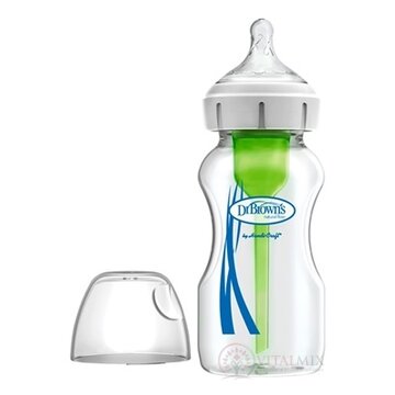 Dr.BROWN´S DOJČENSKÁ FĽAŠA OPTIONS+ 270 ml Wide-neck, 0M+, anti-colic, sklenená, biela (so silikónovým cumľom level-1) 1x1 ks obrázok