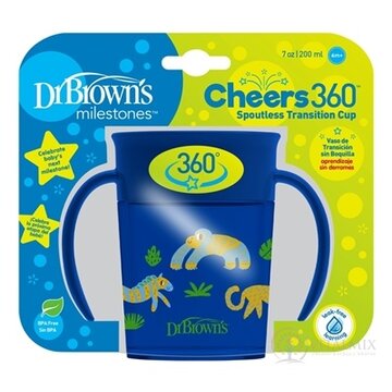 Dr.BROWN´S HRNČEK CHEERS JUNGLE 200 ml 6M+, modrý, 360°, s držadlami 1x1 ks obrázok