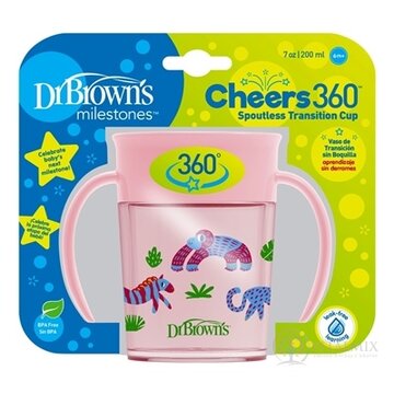 Dr.BROWN´S HRNČEK CHEERS JUNGLE 200 ml 6M+, ružový, 360°, s držadlami 1x1 ks obrázok
