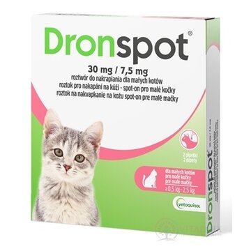 Dronspot 30 mg/7,5 mg spot-on (2 pipety) pre malé mačky (≥0,5 - 2,5 kg) 2x0,35 ml obrázok