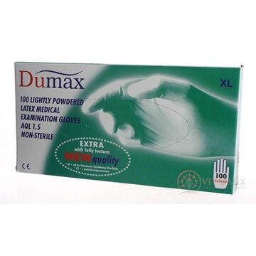 DUMAX RUKAVICE latexové  vyšetrovacie nesterilné pudrované, veľkosť XL; 1x100ks obrázok
