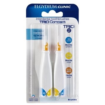 ELGYDIUM CLINIC Trio COMPACT - TRIO 2 medzizubné kefky v držiaku (2x modré 1,9 mm+2x žlté 2,5-2,2 mm+2x oranžové 3,5-2,7 mm) 6 ks, 1x1 set obrázok