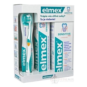 ELMEX SENSITIVE PLUS SYSTÉM NA CITLIVÉ ZUBNÉ KRČKY zubná kefka 1ks + zubná pasta 75 ml + ústna voda 400 ml, 1x1 set obrázok