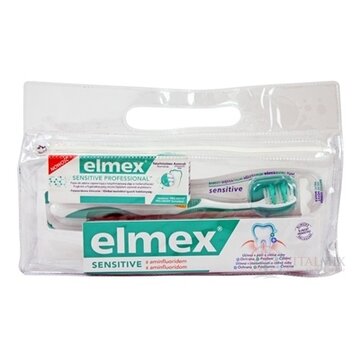 ELMEX SENSITIVE SADA V CESTOVNEJ TAŠTIČKE zubná pasta 75 ml + zubná pasta 20 ml + zubná kefka 1 ks + cestovná taštička, 1x1 set obrázok