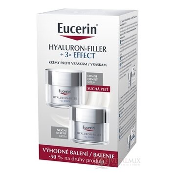 Eucerin HYALURON-FILLER+3xEFFECT DUO suchá pleť, denný krém SPF15, 50 ml + nočný krém 50 ml (zľava na 2.produkt) 1x1 set obrázok