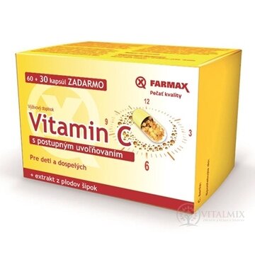 FARMAX Vitamín C s pozvoľným uvoľňovaním 500 mg + extrakt z plodov šípok, cps 60+30 zadarmo (90 ks) obrázok