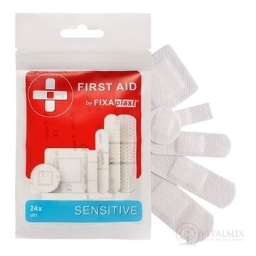 FIXAplast FIRST AID SENSITIVE náplasť MIX textilná, stripy, rôzne veľkosti a tvary 1x24 ks obrázok