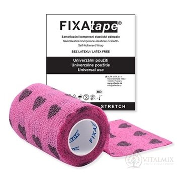 FIXAtape STRETCH Samofixačné elastické ovínadlo kompresné, bez latexu, farba fialová so srdiečkami, 7,5cm x 450cm, 1x1 ks obrázok