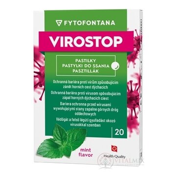 fytofontana VIROSTOP pastilky na cmúľanie, príchuť mäta (inov.2024, zdravotnícka pomôcka) 1x20 ks obrázok
