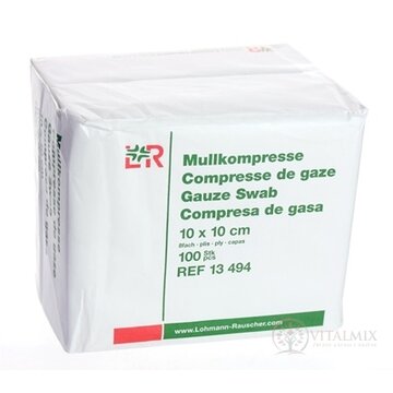 GAZIN KOMPRESY GÁZOVÉ NESTERILNÉ 10x10 cm 8-vrstvové, 17 vláknové, so založenými okrajmi 1x100 ks obrázok