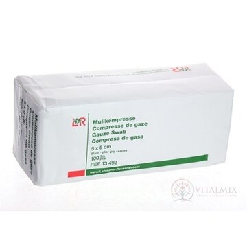 GAZIN KOMPRESY GÁZOVÉ NESTERILNÉ 5x5 cm 8-vrstvové, 17 vláknové, so založenými okrajmi 1x100 ks obrázok