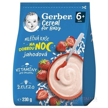 Gerber Cereal Mliečna KAŠA Dobrú noc Jahodová (od ukonč. 6. mesiaca) 1x230 g obrázok