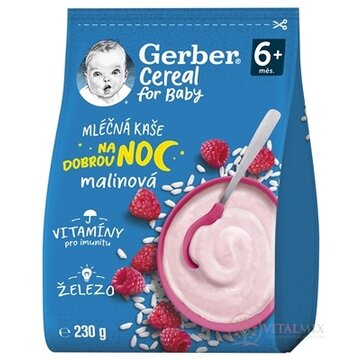 Gerber Cereal Mliečna KAŠA Dobrú noc Malinová (od ukonč. 6. mesiaca) 1x230 g obrázok