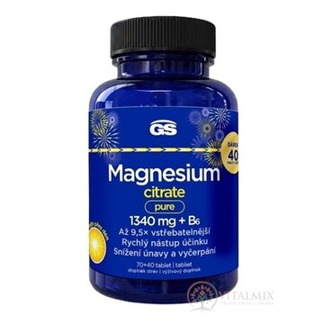 GS Magnesium citrate pure 1340 mg + B6 Darček tbl 70+40 navyše (110 ks) obrázok