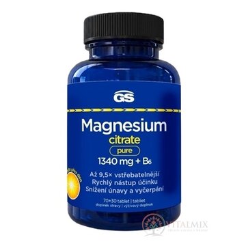 GS Magnesium citrate pure 1340 mg + B6 tbl 70+30 (100 ks) obrázok