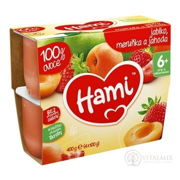 Hami ovocný príkrm 100% ovocie Jablko, marhuľa a jahoda (od ukonč. 6. mesiaca) 4x100 g (400 g) obrázok