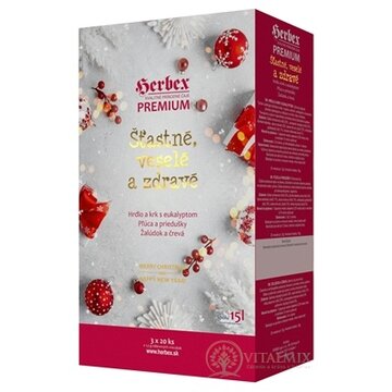 HERBEX Premium Štastné, veselé a zdravé bylinné čaje (Hrdlo s eukalyptom + Pľúca a priedušky + Žalúdok a črevá) vrecúška 3x20 ks obrázok