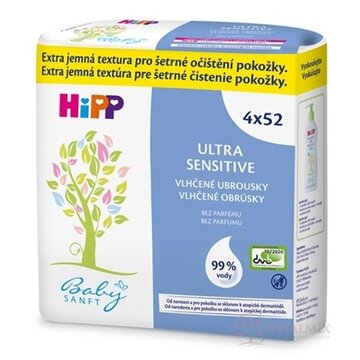 HiPP BabySANFT Vlhčené obrúsky ultra sensitiv, čistiace (inov. 2021) 4x52 ks obrázok