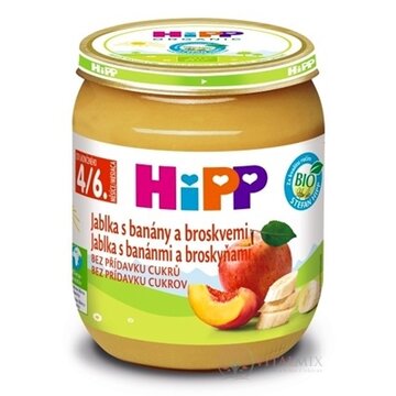 HiPP Príkrm 100% Ovocie Jablká, banány a broskyne (od ukonč. 4./6. mesiaca) 1x125 g obrázok