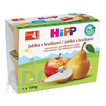 HiPP Príkrm BIO 100% Ovocie Jablká s hruškami (od ukonč. 4. mesiaca) 4x100 g obrázok