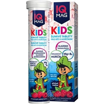 IQ MAG KIDS Organický horčík + vitamín B6 šumivé tablety pre deti, s malinovou príchuťou 1x20 ks obrázok