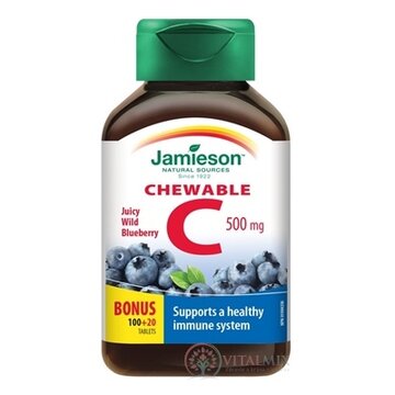 JAMIESON VITAMÍN C 500 mg čučoriedka tbl na cmúľanie, 100+20 zadarmo (120 ks) obrázok